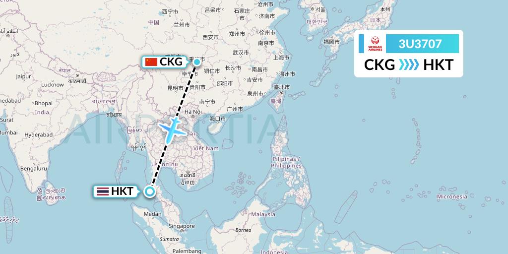 3U3707 Sichuan Airlines Flight Map: Chongqing to Phuket