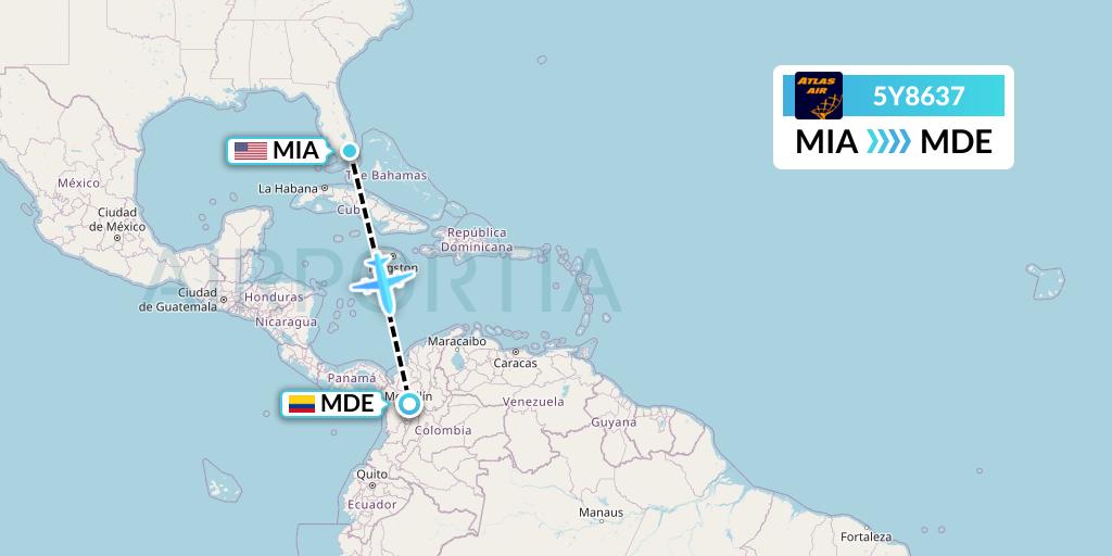 5Y8637 Atlas Air Flight Map: Miami to Medellin