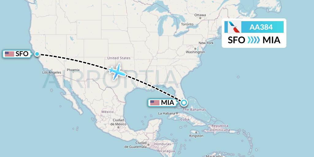 AA384 American Airlines Flight Map: San Francisco to Miami