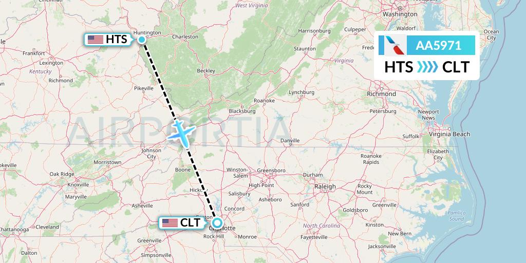 AA5971 American Airlines Flight Map: Huntington to Charlotte