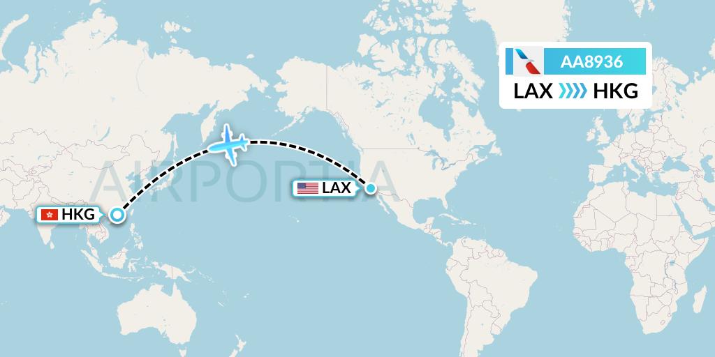 AA8936 American Airlines Flight Map: Los Angeles to Hong Kong