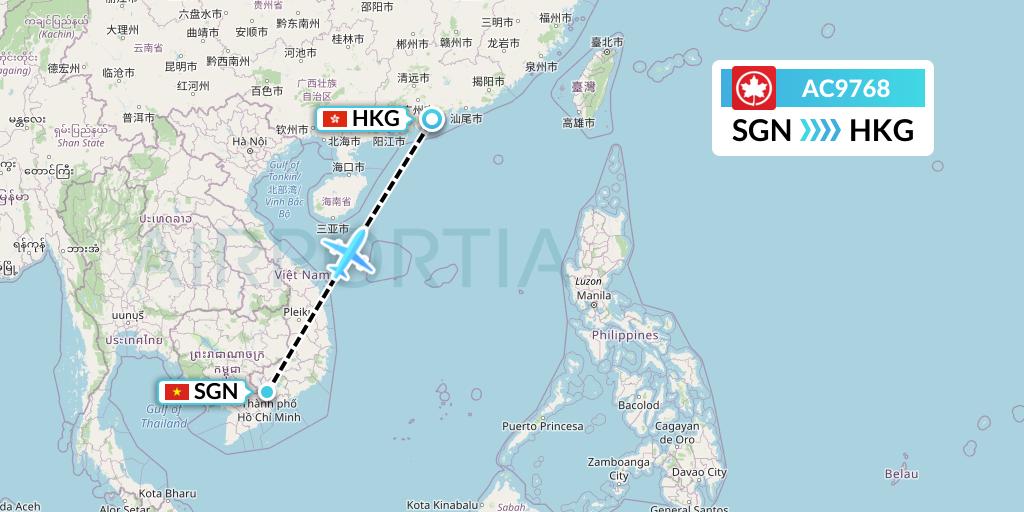 AC9768 Air Canada Flight Map: Ho Chi Minh City to Hong Kong