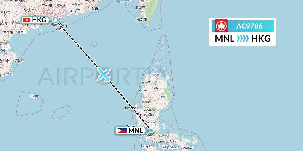 AC9786 Air Canada Flight Map: Manila to Hong Kong
