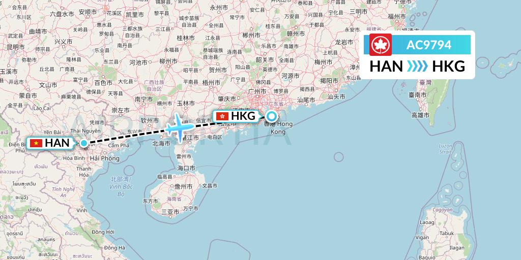 AC9794 Air Canada Flight Map: Hanoi to Hong Kong