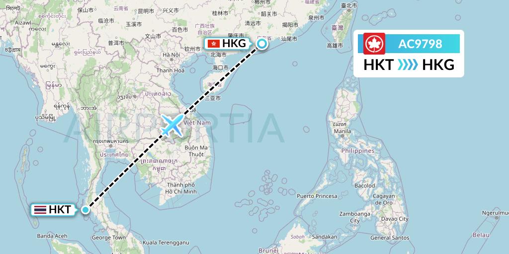 AC9798 Air Canada Flight Map: Phuket to Hong Kong