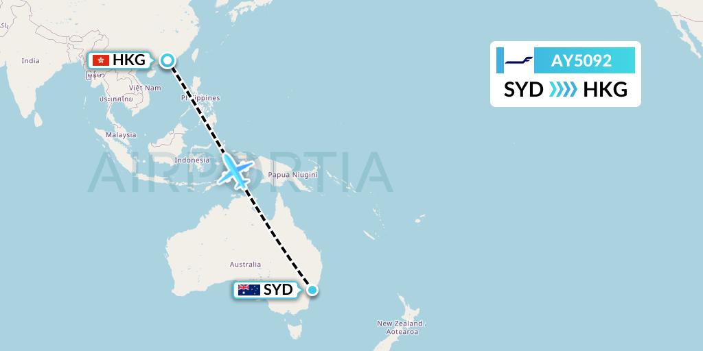 AY5092 Finnair Flight Map: Sydney to Hong Kong