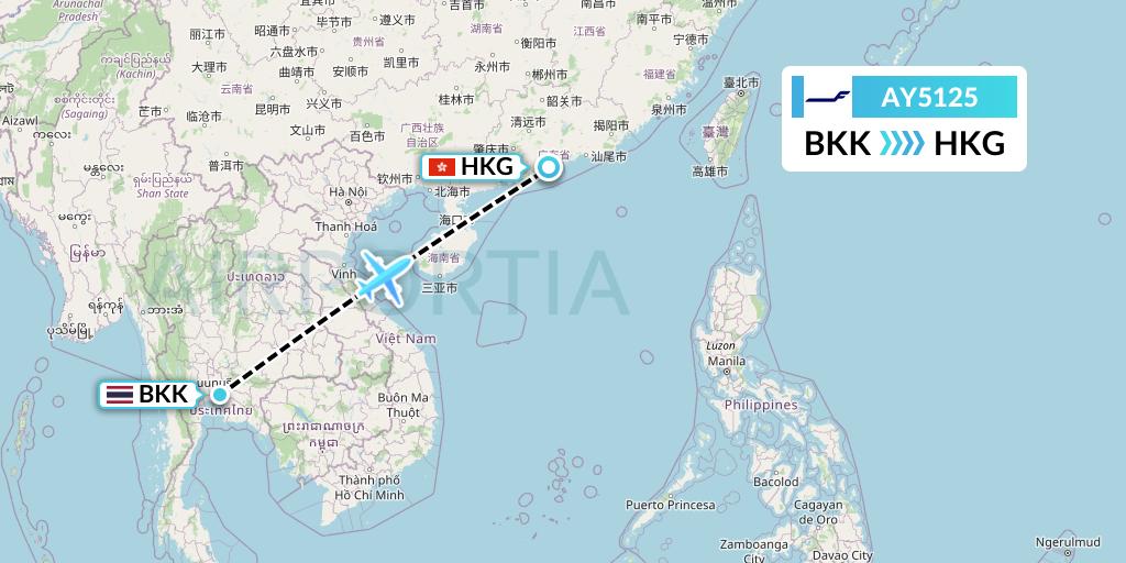 AY5125 Finnair Flight Map: Bangkok to Hong Kong