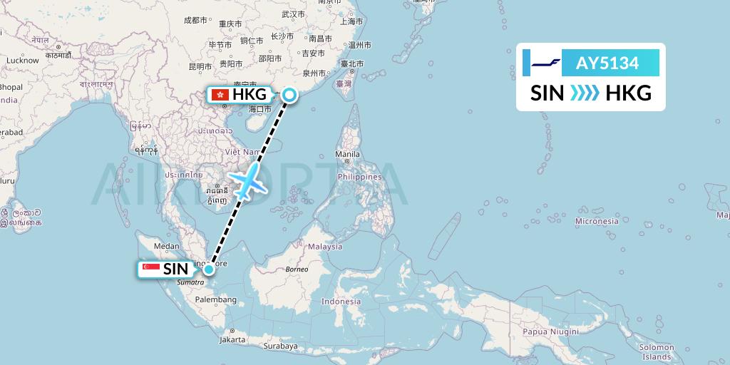 AY5134 Finnair Flight Map: Singapore to Hong Kong