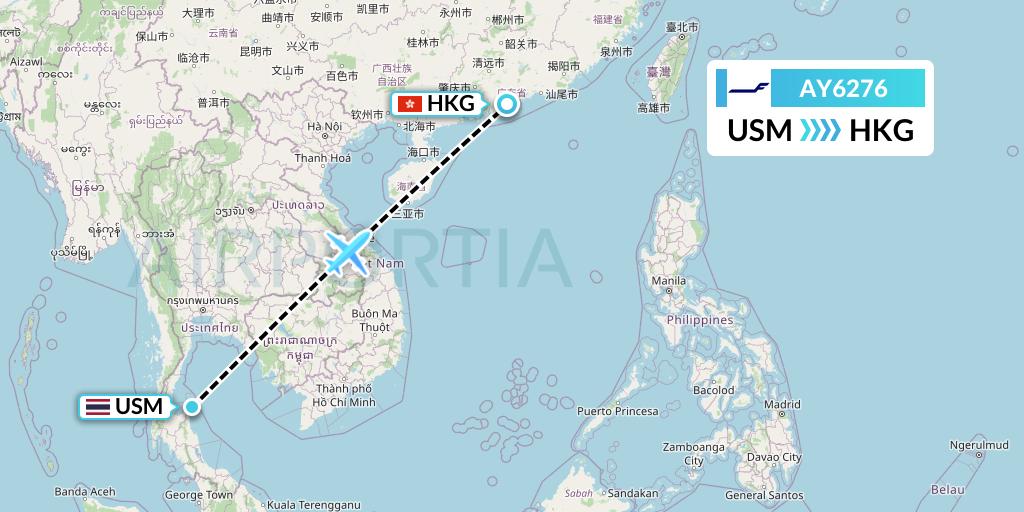 AY6276 Finnair Flight Map: Koh Samui to Hong Kong