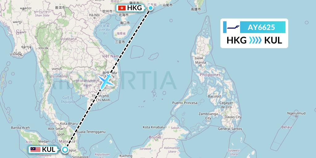 AY6625 Finnair Flight Map: Hong Kong to Kuala Lumpur