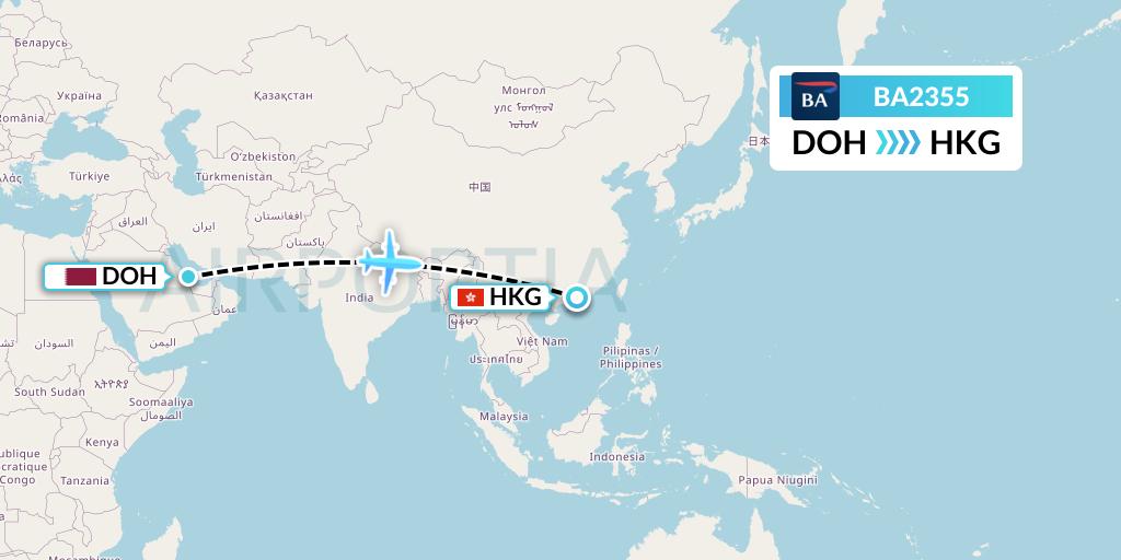 BA2355 British Airways Flight Map: Doha to Hong Kong