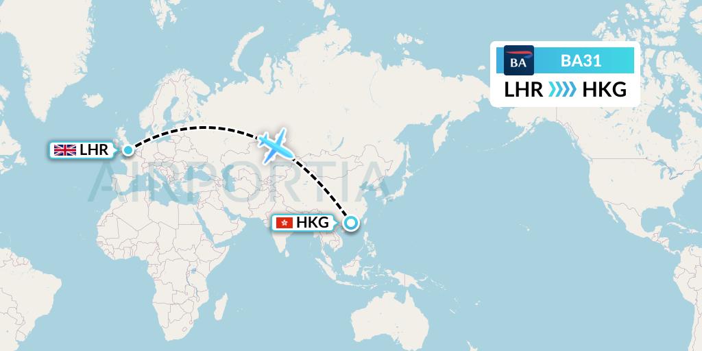 BA31 British Airways Flight Map: London to Hong Kong