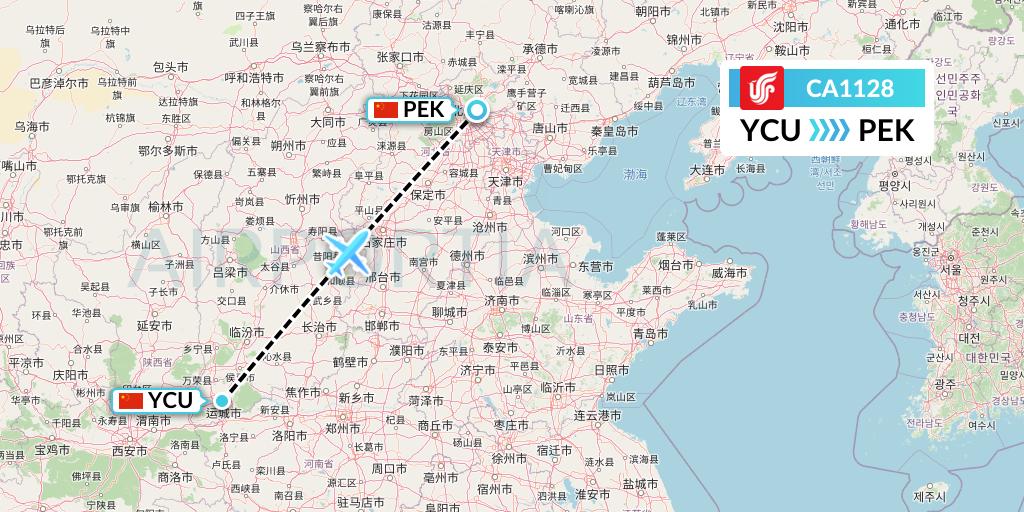 CA1128 Air China Flight Map: Yuncheng to Beijing