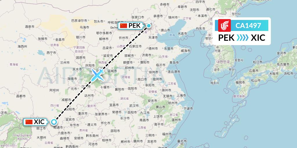 CA1497 Air China Flight Map: Beijing to Xichang
