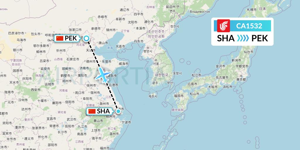 CA1532 Air China Flight Map: Shanghai to Beijing