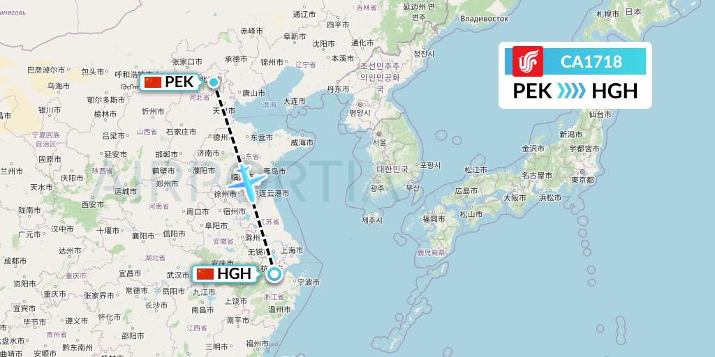 CA1718 Air China Flight Map: Beijing to Hangzhou