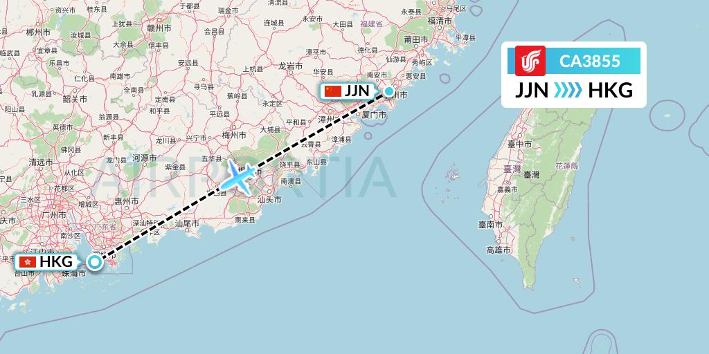CA3855 Air China Flight Map: Jinjiang to Hong Kong