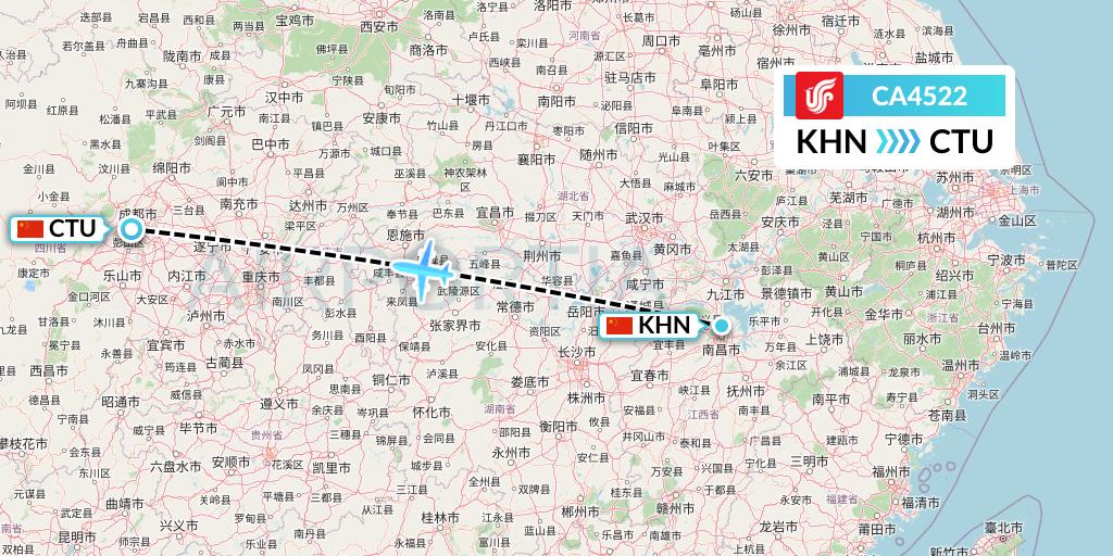 CA4522 Air China Flight Map: Nanchang to Chengdu