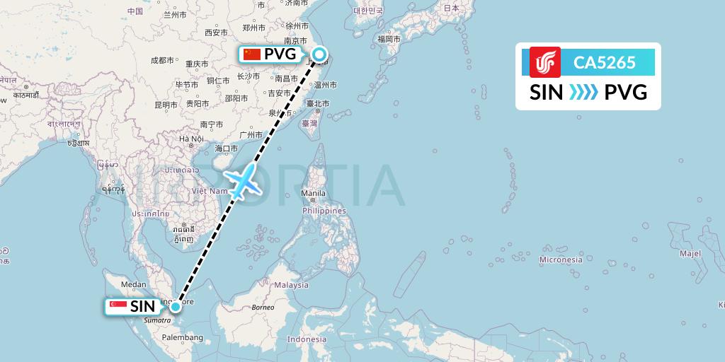 CA5265 Air China Flight Map: Singapore to Shanghai