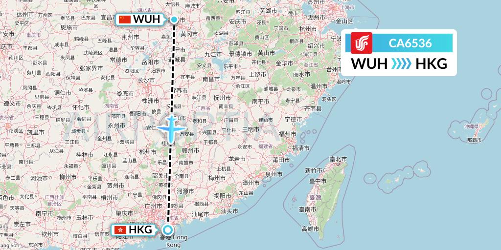 CA6536 Air China Flight Map: Wuhan to Hong Kong