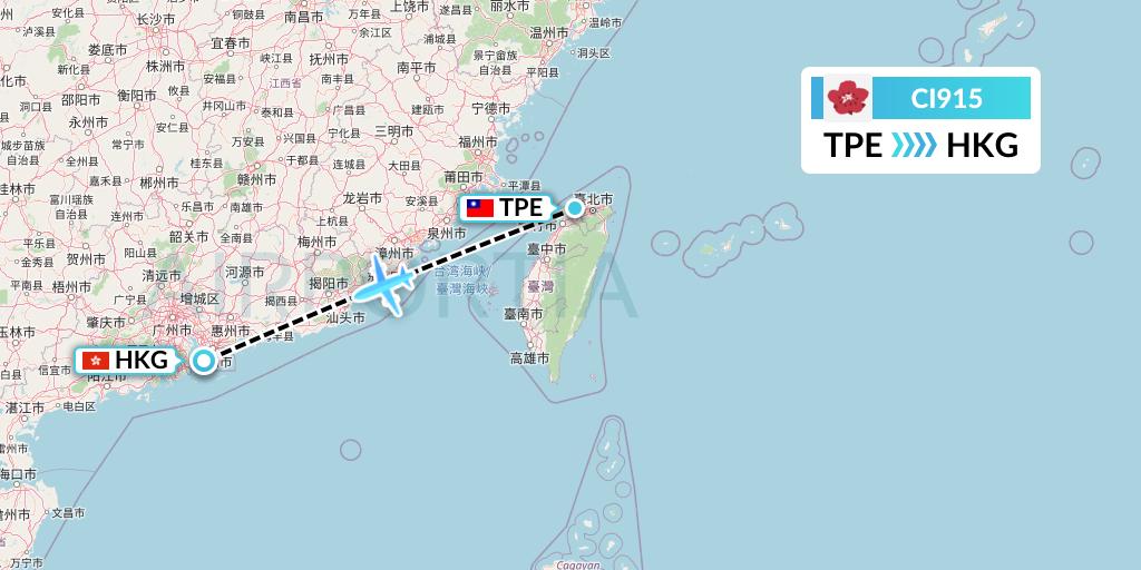 CI915 China Airlines Flight Map: Taipei to Hong Kong