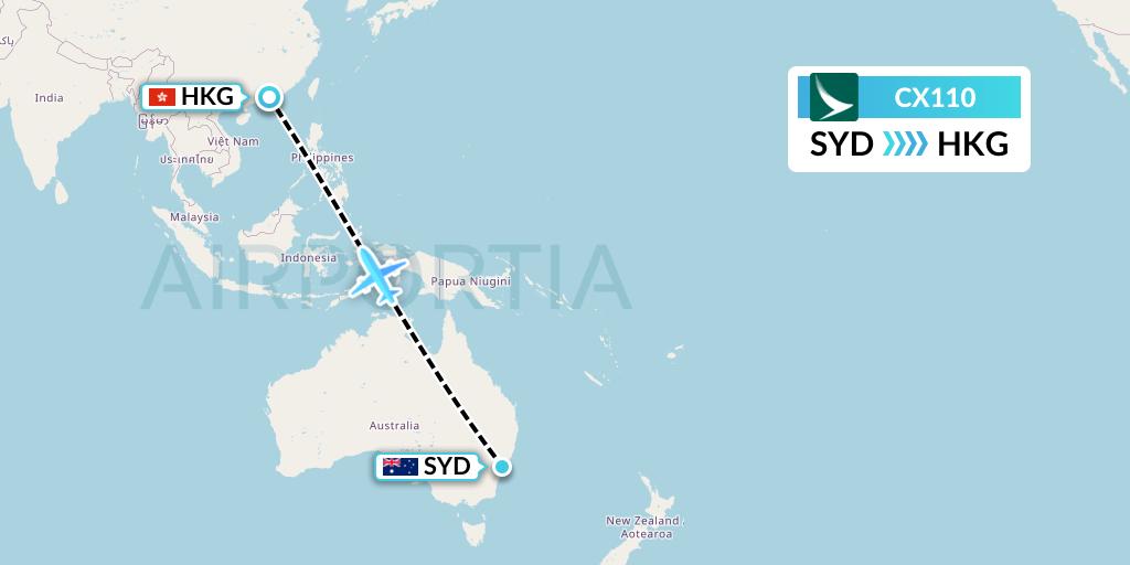 CX110 Cathay Pacific Flight Map: Sydney to Hong Kong