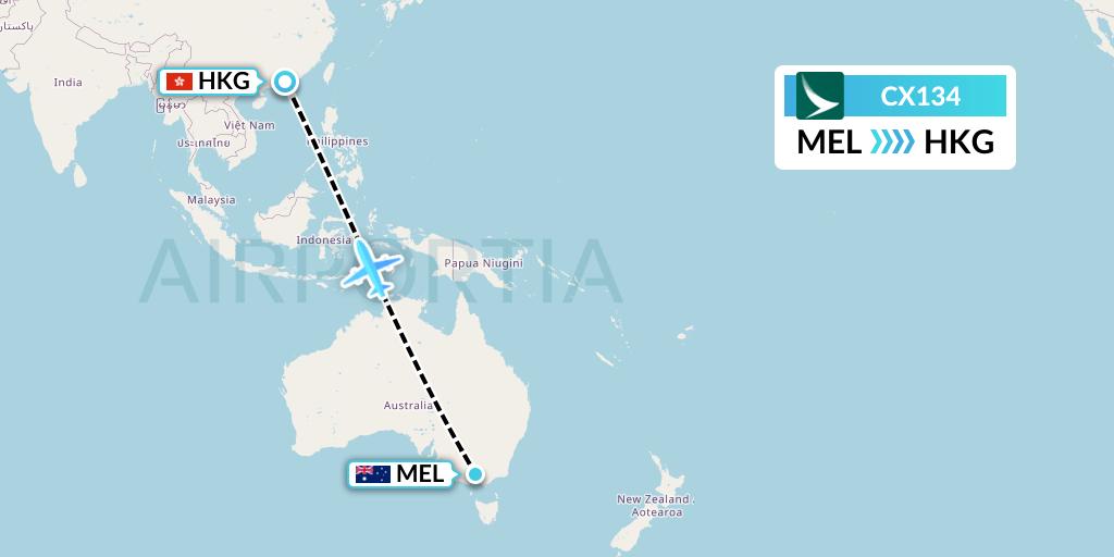 CX134 Cathay Pacific Flight Map: Melbourne to Hong Kong