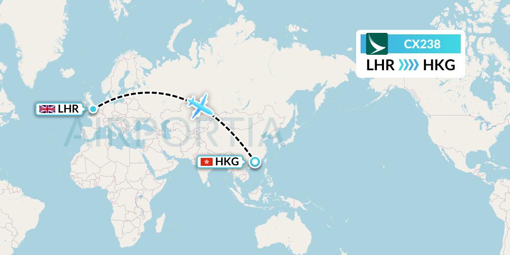 CX238 Cathay Pacific Flight Map: London to Hong Kong