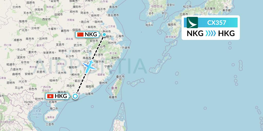CX357 Cathay Pacific Flight Map: Nanjing to Hong Kong