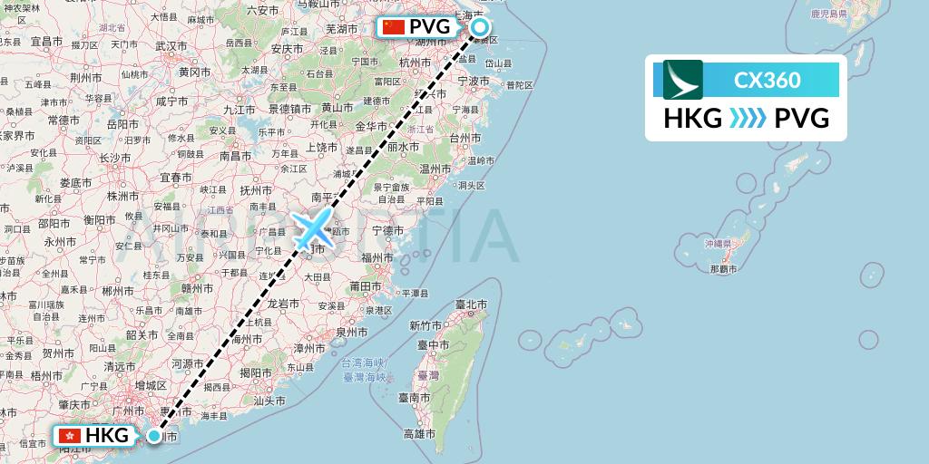 CX360 Cathay Pacific Flight Map: Hong Kong to Shanghai