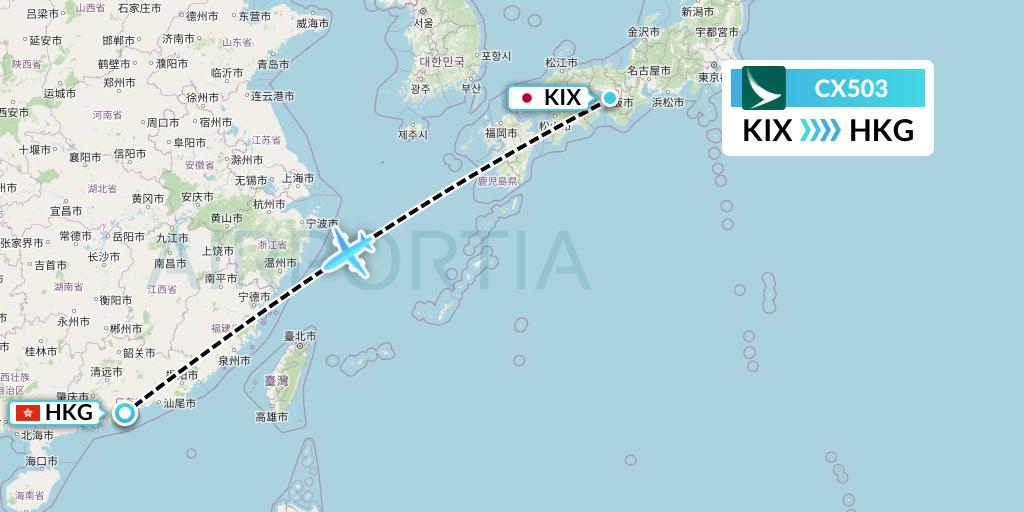 CX503 Cathay Pacific Flight Map: Osaka to Hong Kong