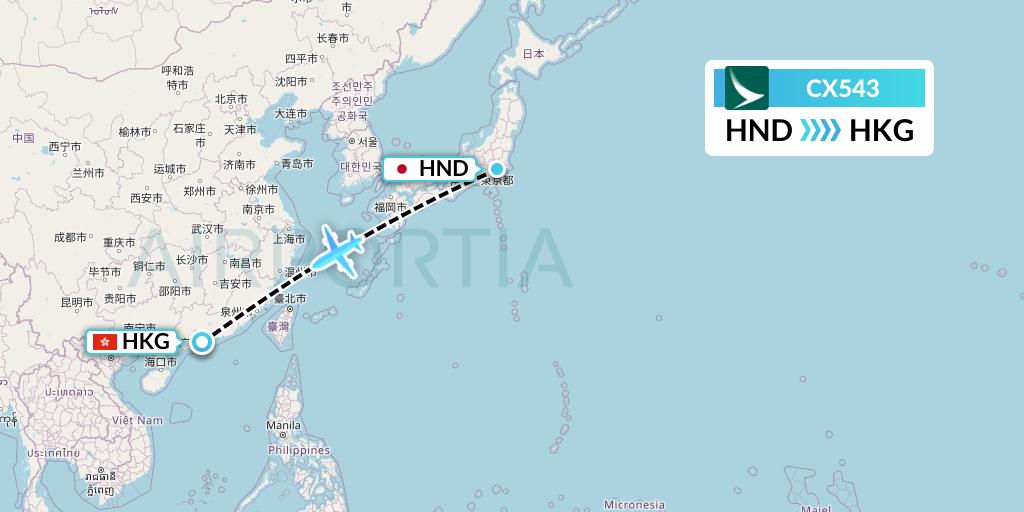 CX543 Cathay Pacific Flight Map: Tokyo to Hong Kong