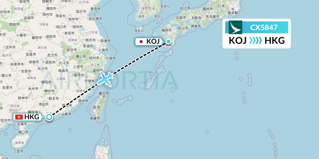 CX5847 Cathay Pacific Flight Map: Kagoshima to Hong Kong