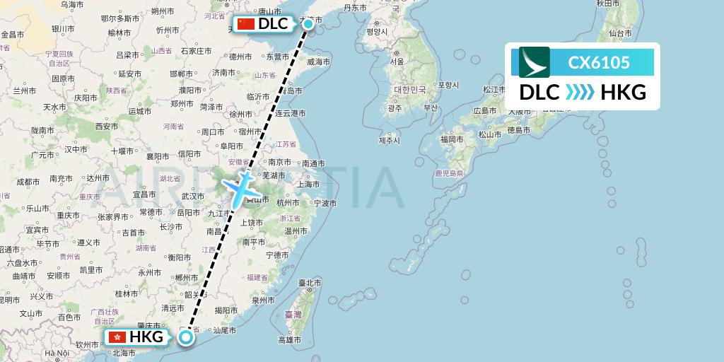 CX6105 Cathay Pacific Flight Map: Dalian to Hong Kong