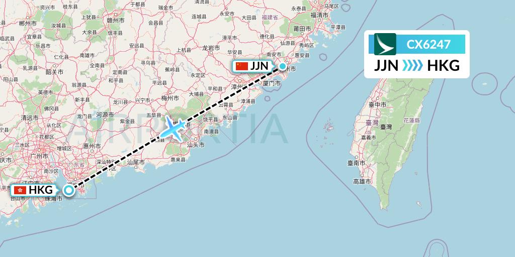 CX6247 Cathay Pacific Flight Map: Jinjiang to Hong Kong