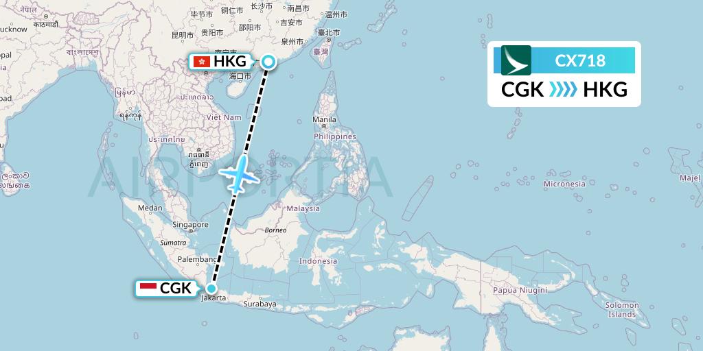 CX718 Cathay Pacific Flight Map: Jakarta to Hong Kong