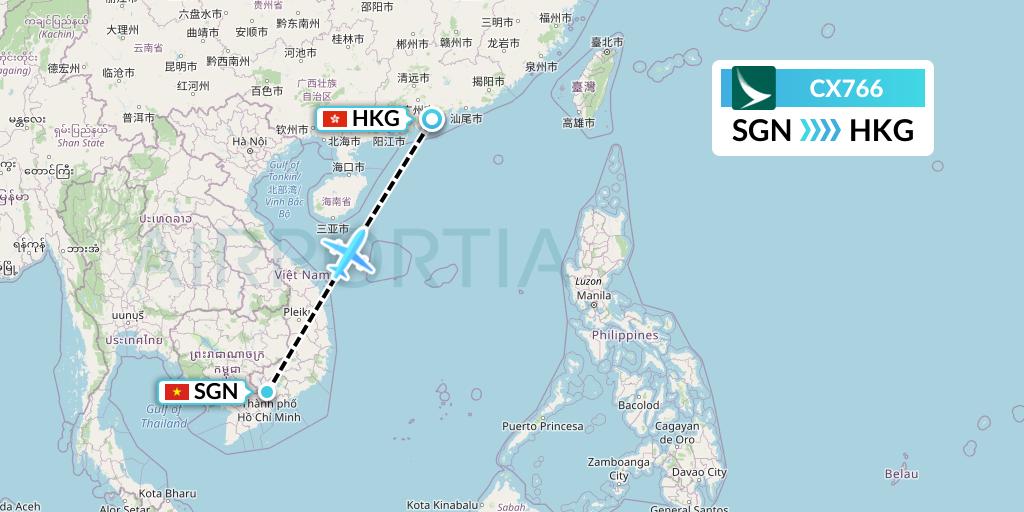 CX766 Cathay Pacific Flight Map: Ho Chi Minh City to Hong Kong