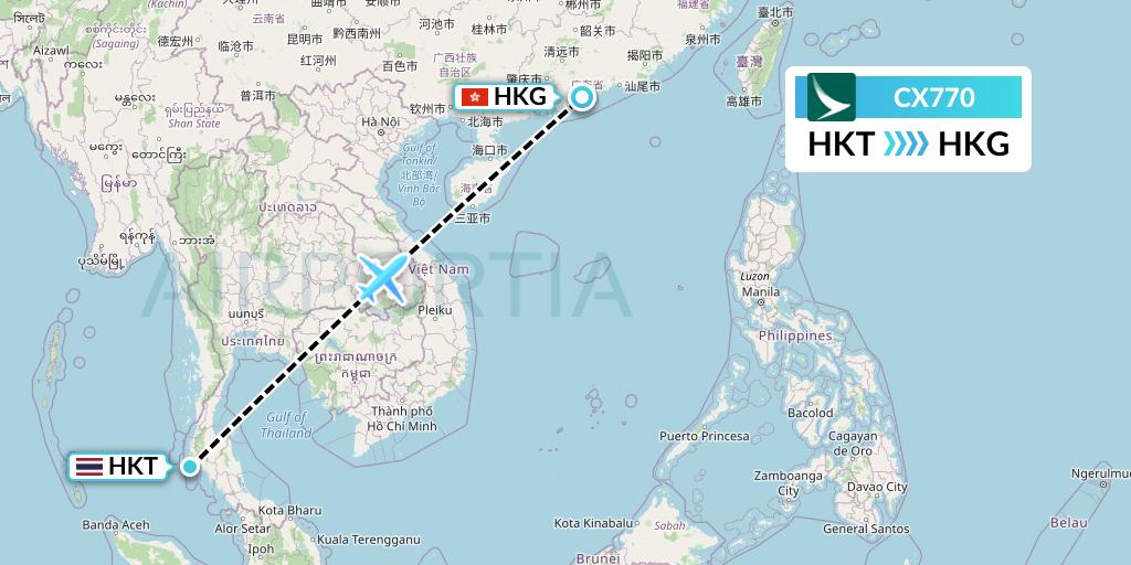CX770 Cathay Pacific Flight Map: Phuket to Hong Kong
