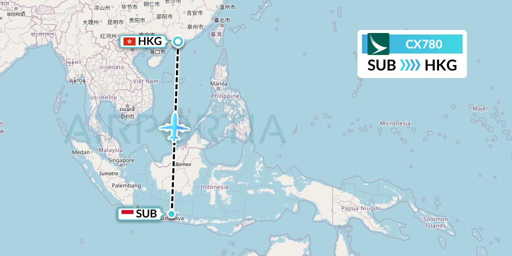 CX780 Cathay Pacific Flight Map: Surabaya to Hong Kong