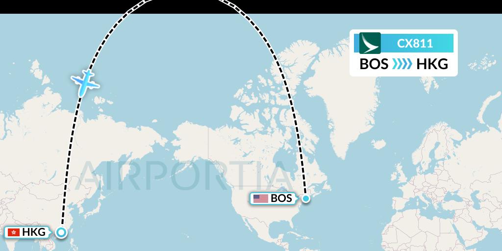 CX811 Cathay Pacific Flight Map: Boston to Hong Kong