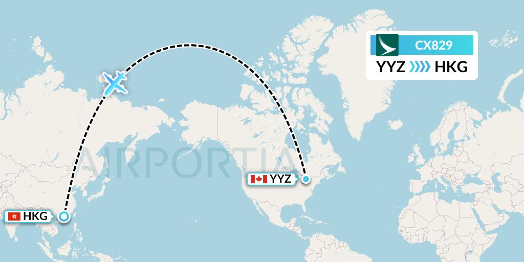 CX829 Cathay Pacific Flight Map: Toronto to Hong Kong