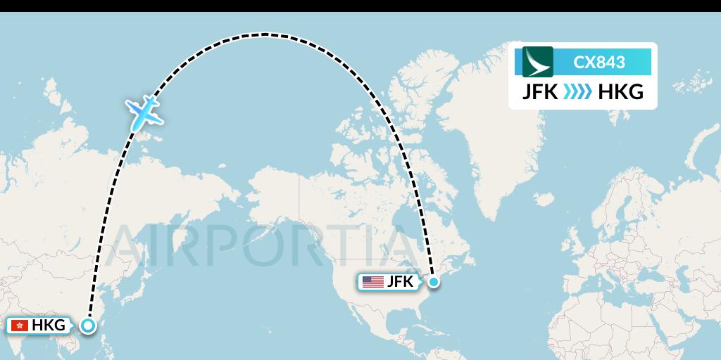 CX843 Cathay Pacific Flight Map: New York to Hong Kong