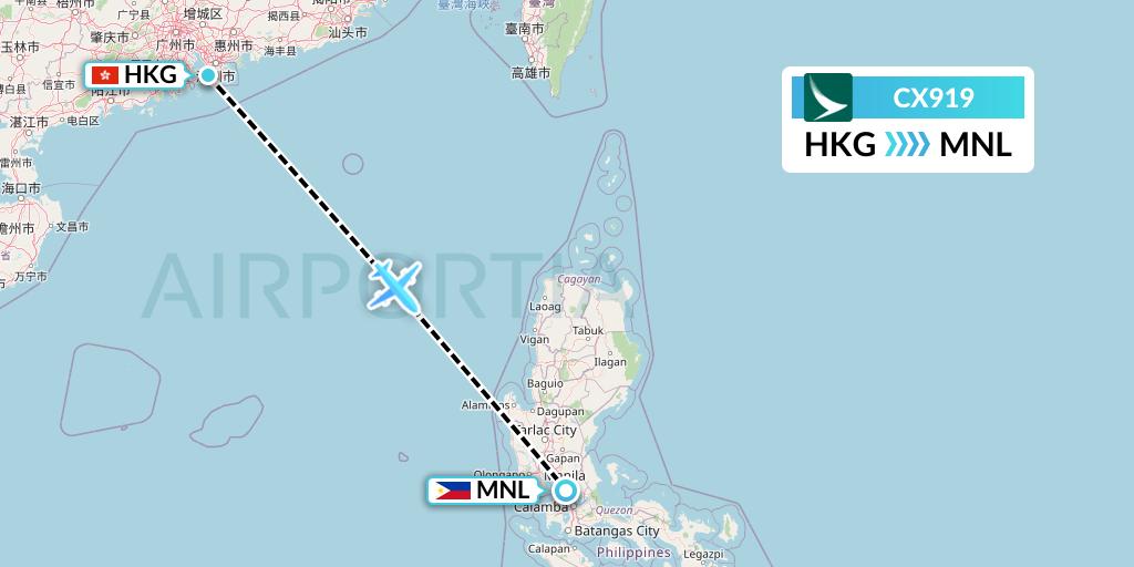 CX919 Cathay Pacific Flight Map: Hong Kong to Manila