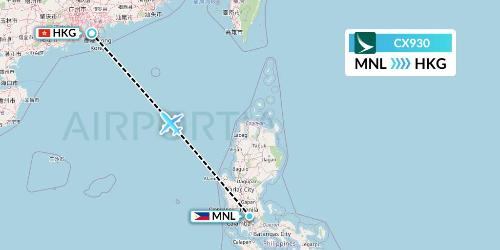 CX930 Cathay Pacific Flight Map: Manila to Hong Kong