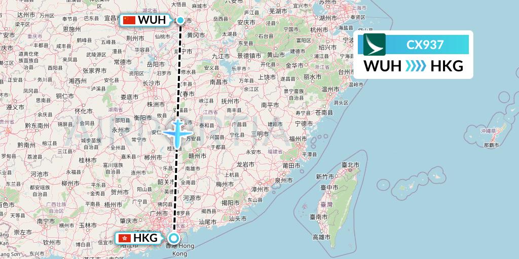 CX937 Cathay Pacific Flight Map: Wuhan to Hong Kong