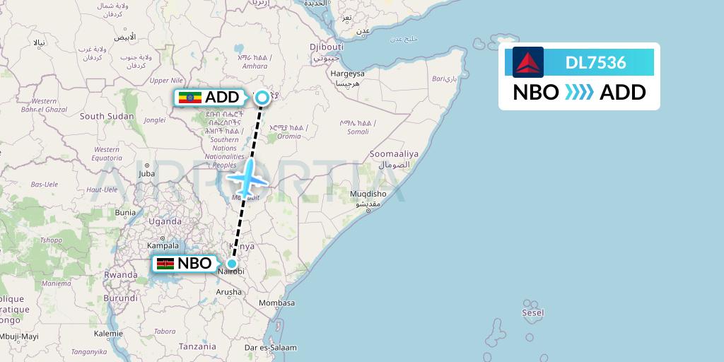 DL7536 Delta Air Lines Flight Map: Nairobi to Addis Ababa