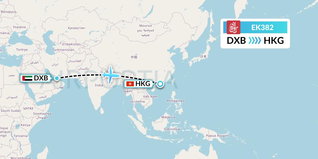 EK382 Emirates Flight Map: Dubai to Hong Kong