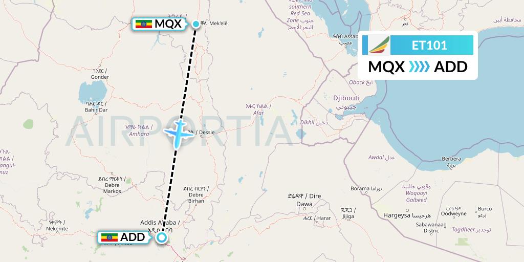 ET101 Ethiopian Airlines Flight Map: Ethiopia to Addis Ababa
