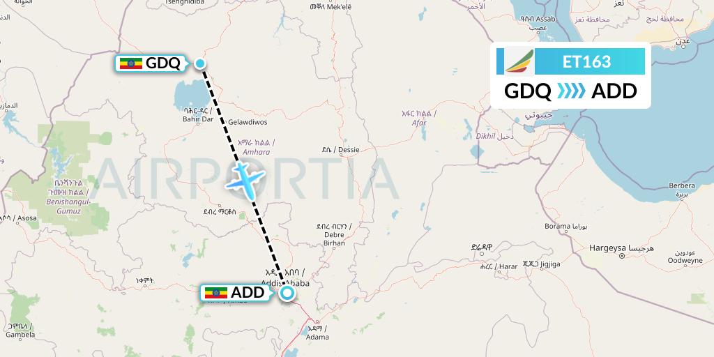ET163 Ethiopian Airlines Flight Map: Gondar to Addis Ababa