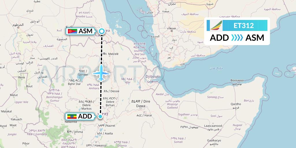 ET312 Ethiopian Airlines Flight Map: Addis Ababa to Asmara